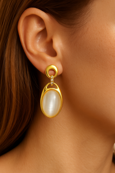 Golden Moonlight Oval Drop Earrings