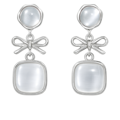 Silver Bow & Moonstone Dangle Earrings