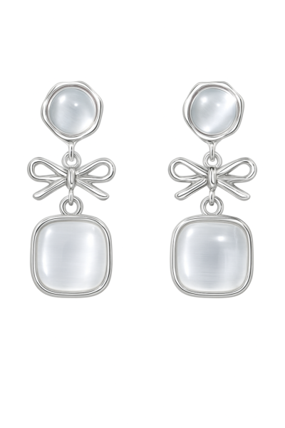 Silver Bow & Moonstone Dangle Earrings