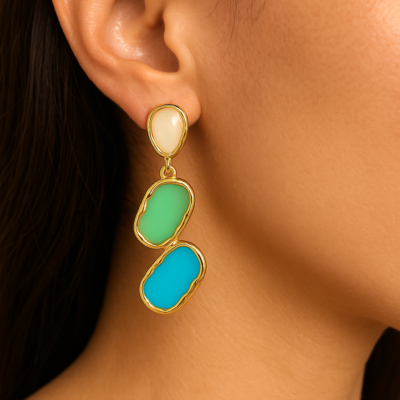 Ocean Breeze Triple Gem Dangle Earrings