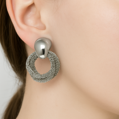 Elegant Silver Knot Mesh Earrings