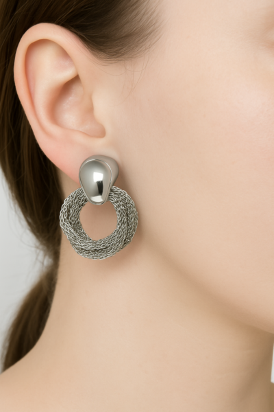 Elegant Silver Knot Mesh Earrings