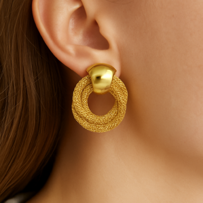 Golden Mesh Knot Stud Earrings
