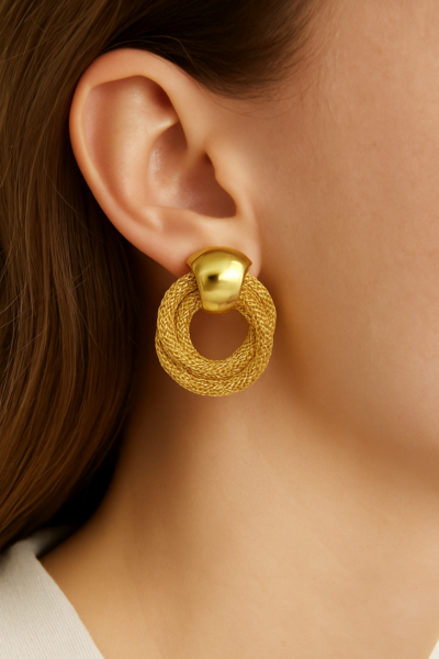 Golden Mesh Knot Stud Earrings